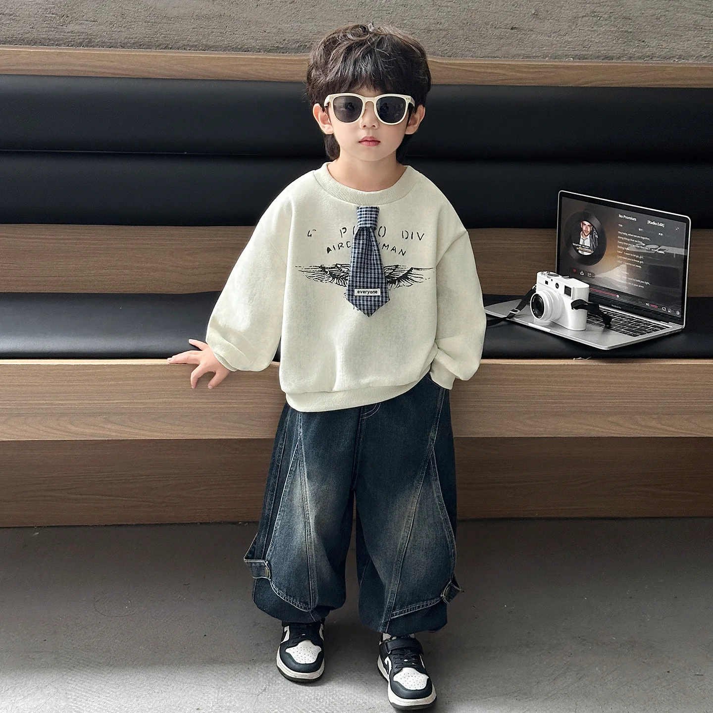 

Весенне-осенний комплект одежды для мальчиков, детская одежда, толстовка с длинными рукавами для мальчиков + свободные джинсы, 2 шт./компл., детская модная уличная одежда, От 2 до 11 лет