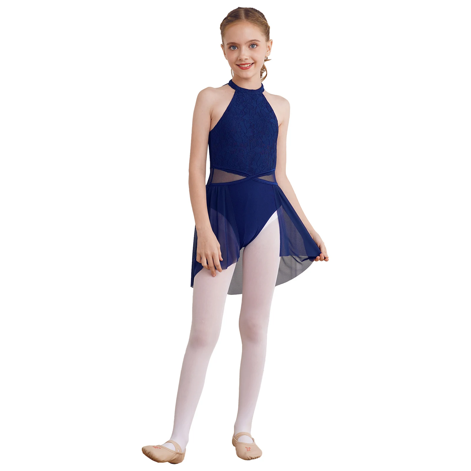 

Ballet Leotard Dress Kids Girls Sleeveless Lace Floral Hollow Back Irregular Hem Dance Leotard Tutu Dress Jazz Lyrical Dancewear