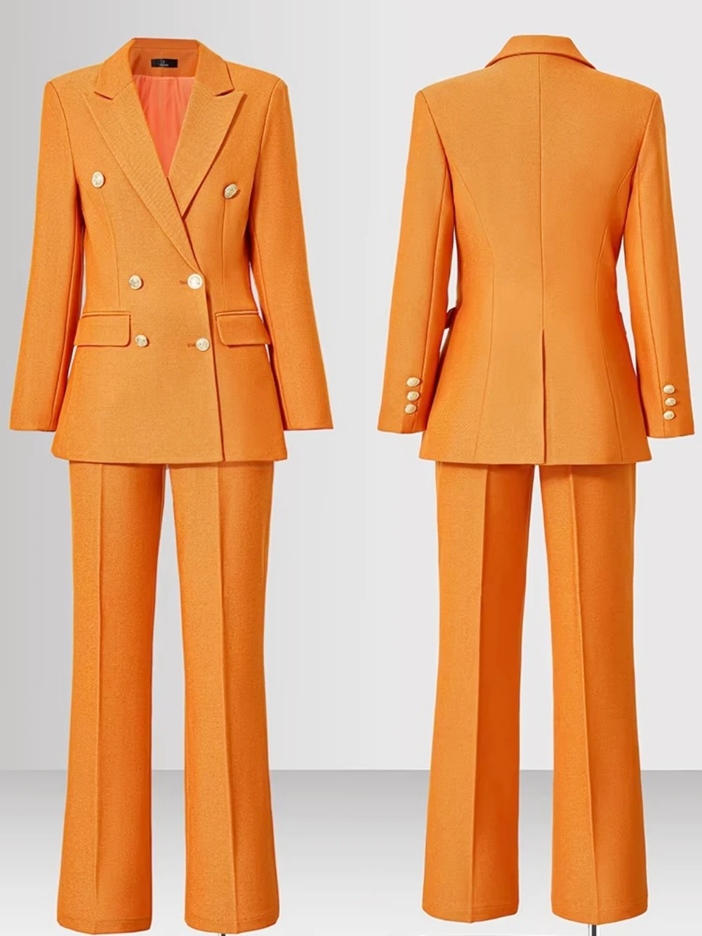 

Orange Women's Suits Fashion Double Breasted Blazer High Quality 2 Piece Jacket Pants Outfits Office Lady Female Clothing