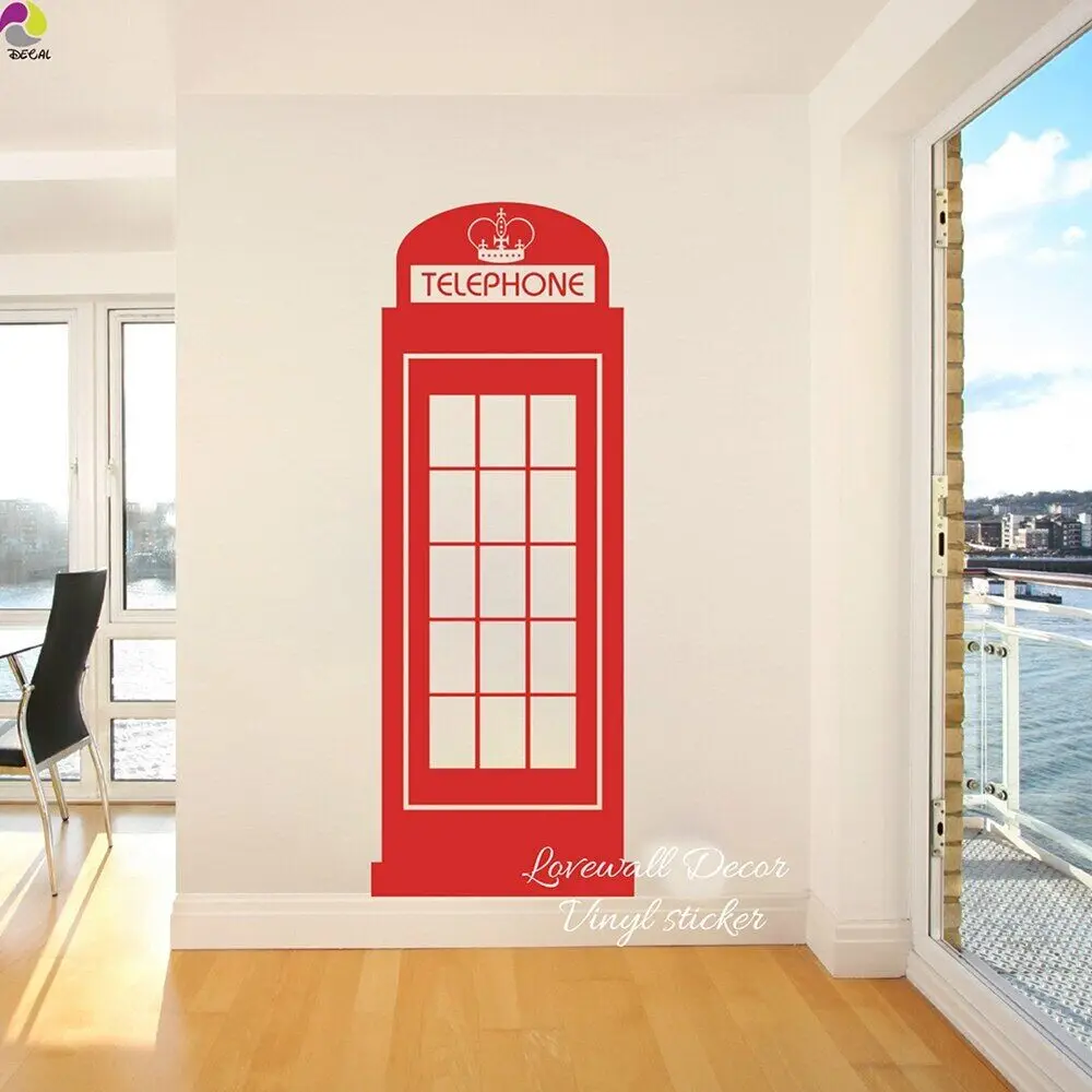 Duża londyńska skrzynka telefoniczna Naklejka ścienna Salon Sofa Ogromna Retro UK Skrzynka telefoniczna Naklejka ścienna Sypialnia Pokój dziecięcy Winylowa fototapeta dekoracyjna