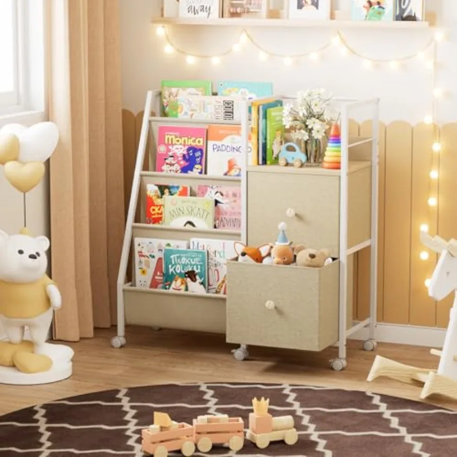 

Книжная полка для комнат Книжная полка для малышей Детский книжный шкаф с местом для хранения детской спальни Игровая комната Легкая сборка Off White