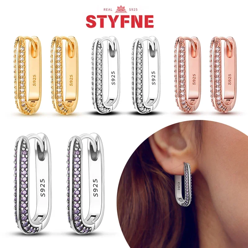 

NEW Sterling Silver 925 Shiny Hoop Earrings Inlaid Zircon CZ Infinity Love Golden Earrings for Women Wedding Gift Luxury Jewelry