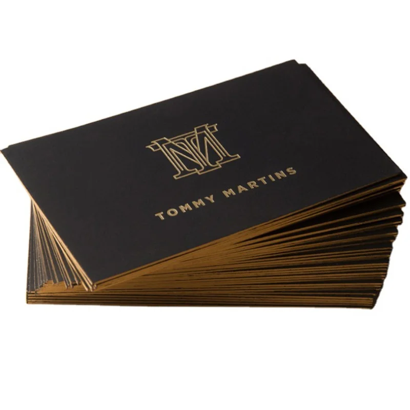 

custom logo design 200pcs a lot Cheap black ized printing paper hot stamping gold foil side business card