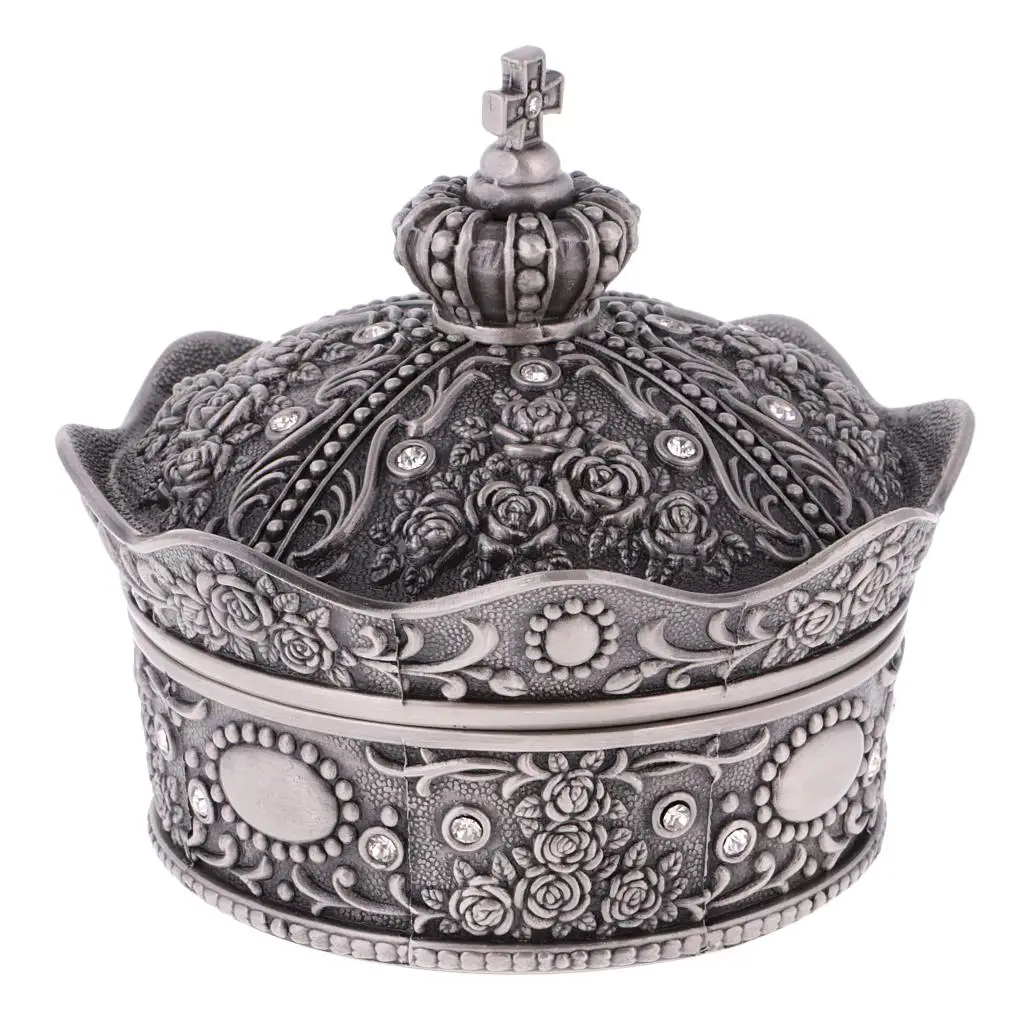 8.5x8.5x8.5cm Vintage Crown Design Jewelry Box Roses Sculpture Trinkets Chest Jewelry Case Fashion Ornaments