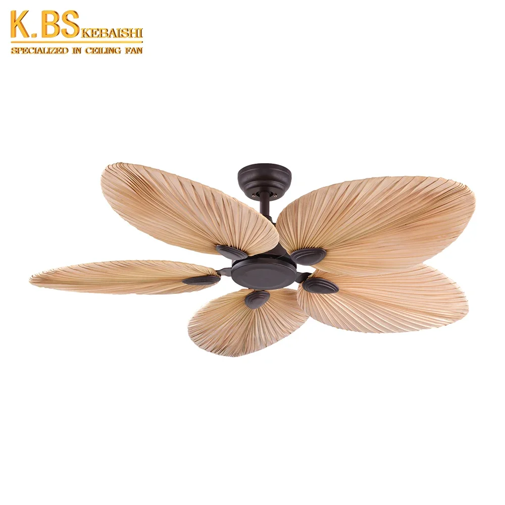 KBS fan lamp China Manufacture rattan ceiling fan 52 inch Natural Breeze Palm Leaf Blades ceiling fans parts