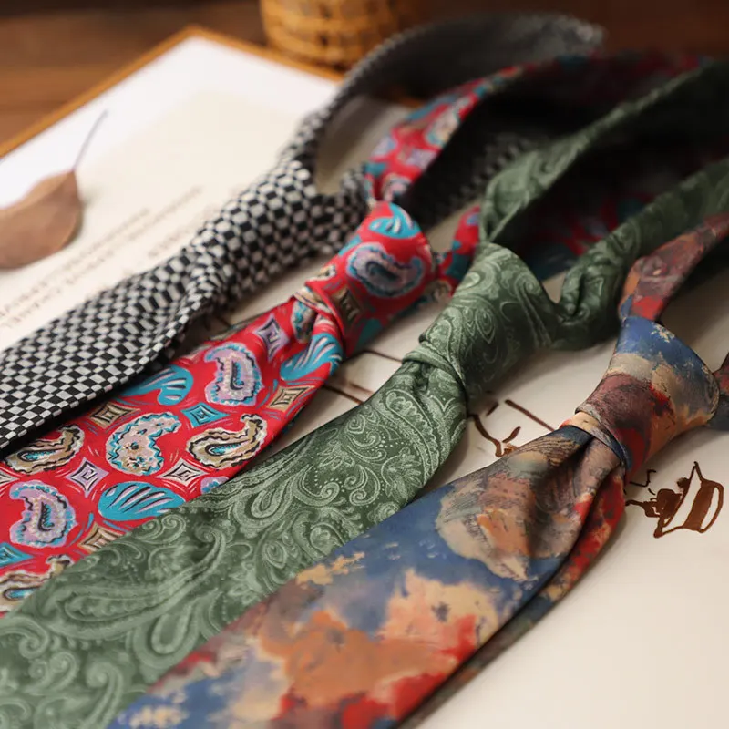 Factory stock oil painting style retro simulation silk print casual 7cm tie French romantic style hand tie