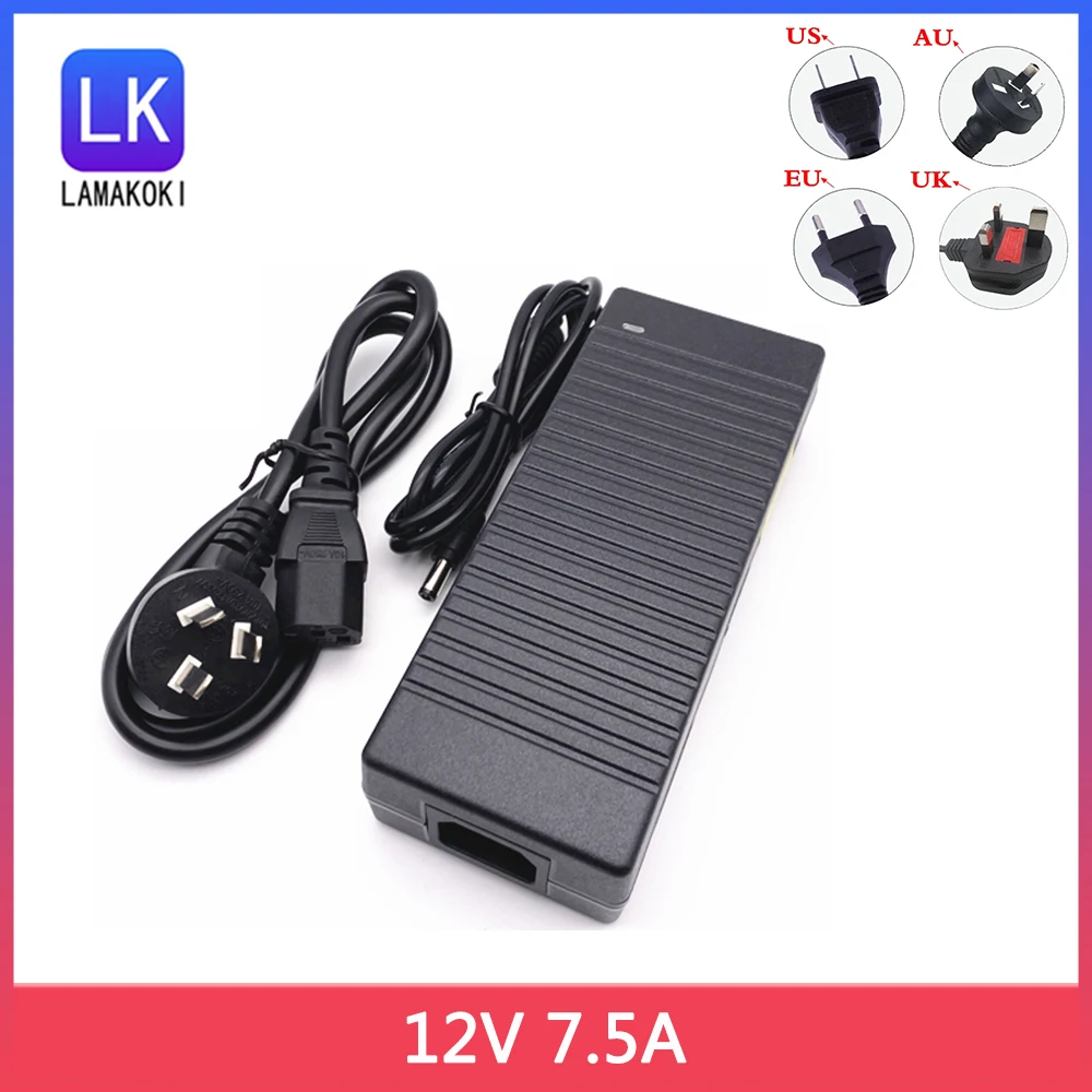 12V 7.5A Power Adapter All-in-One Mini Computer Cashier Printer LED Advertising Machine 90W Charger Cable