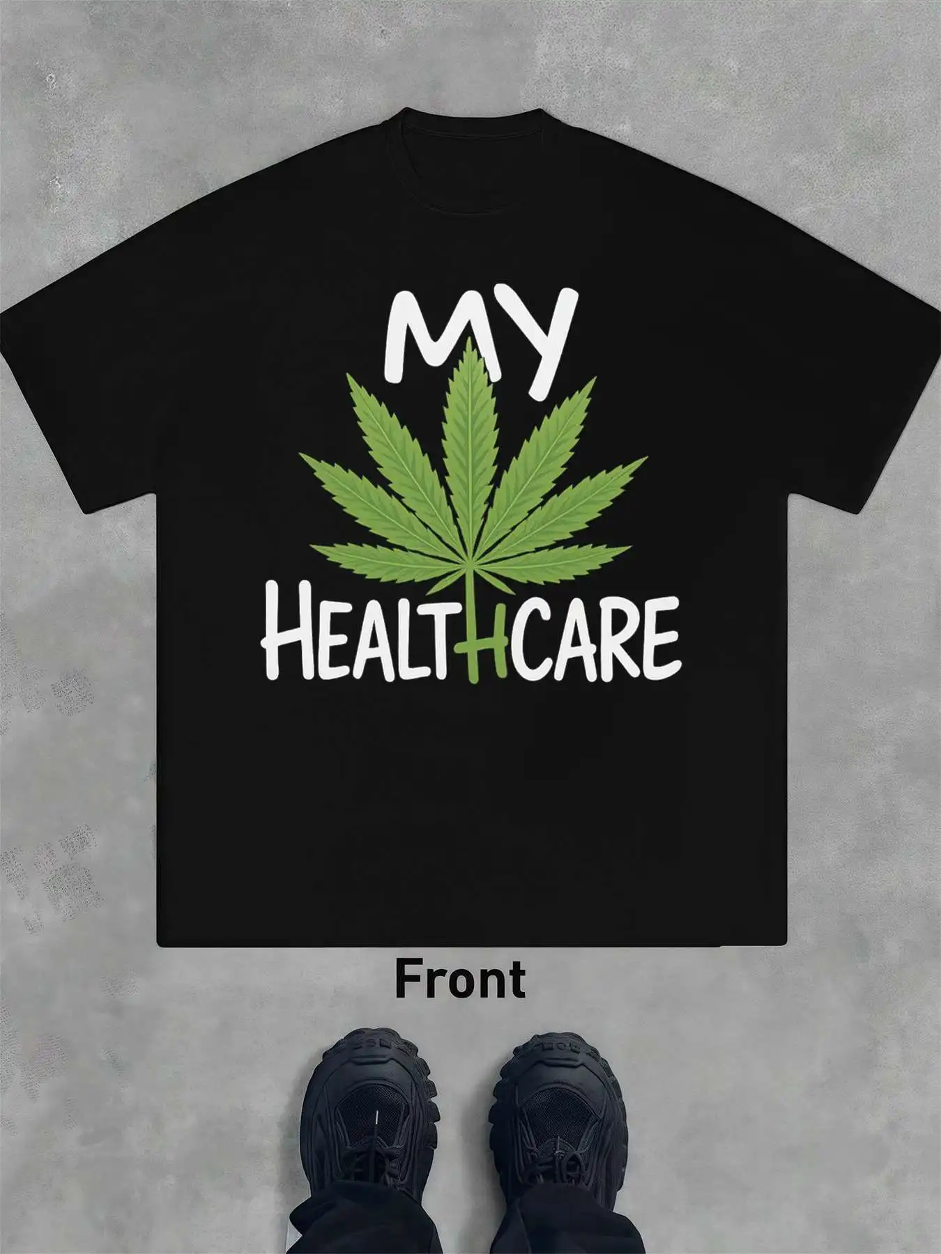 الطبية الماريجوانا الجرافيك المحملة الرجال 220gsm جديد الصيف عادية طاقم الرقبة القطن الخالص قصيرة الأكمام تي شيرت #2