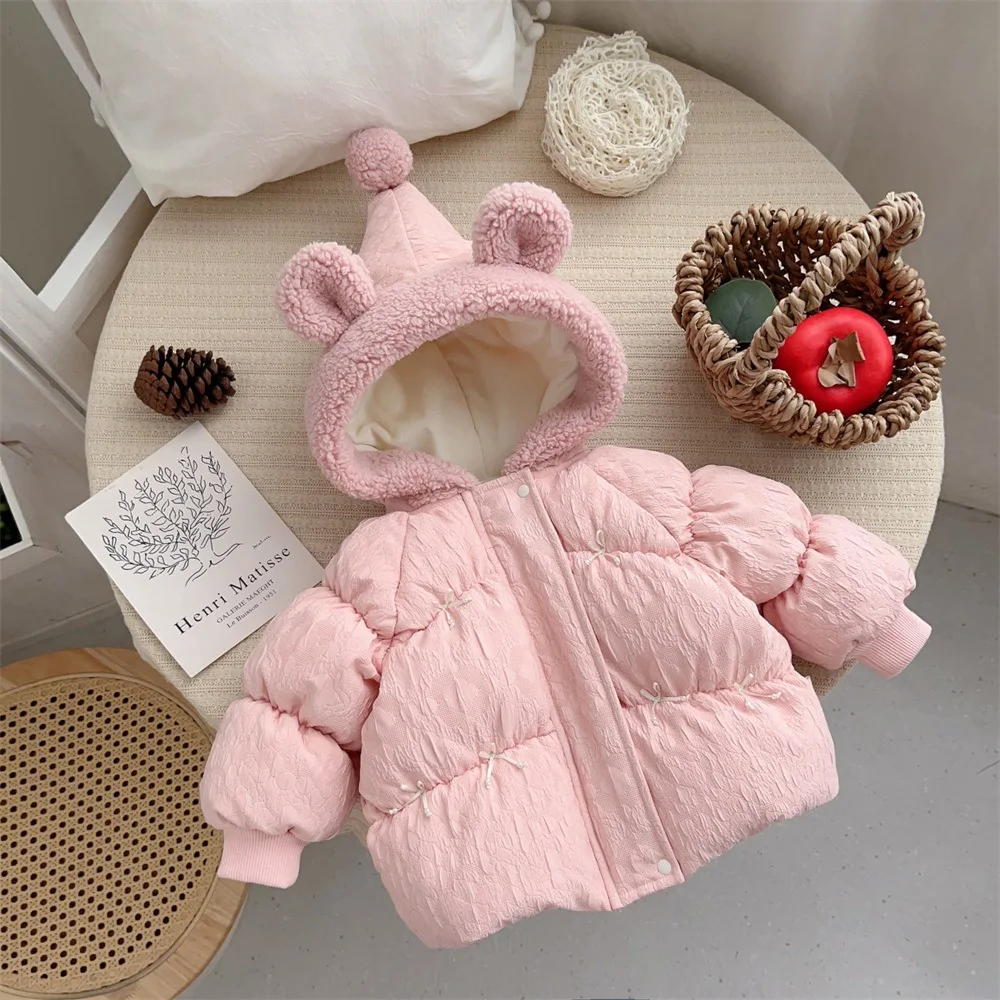 

Baby Winter Fleece Coat Puffed Sleeve Clip Cotton Warm Thickened Cotton-padded Jacket 1-3 Years Old Kids Korean Simple Style