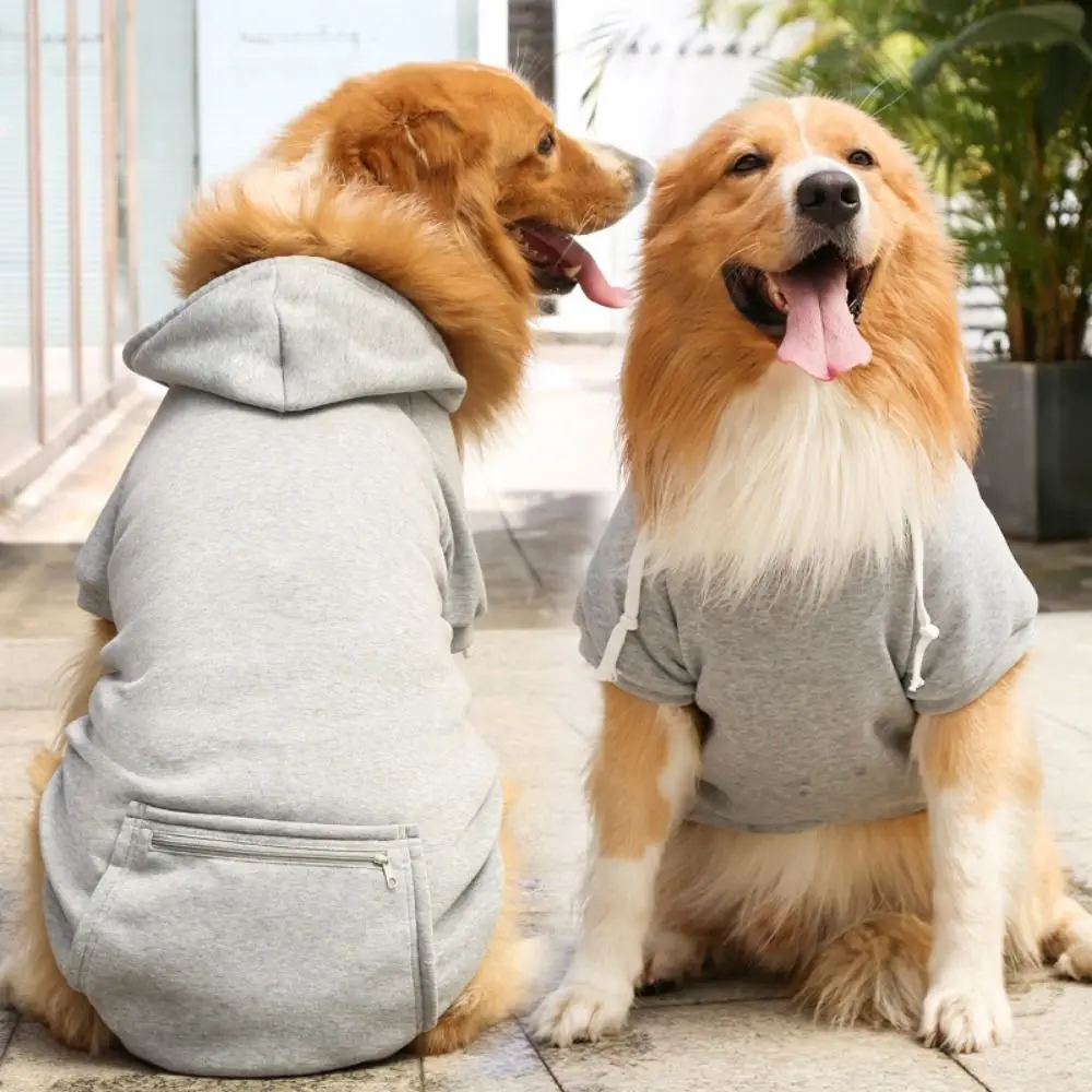 Warm Big Dog Hoodie Solid Color Soft Dogs Winter Sweatshirt with Zipper Pocket Dog Sport Hoodies Winter Dog Clothes