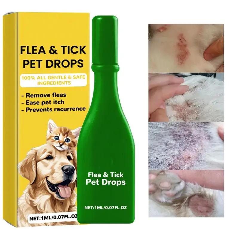 Gotas externas para mascotas, 1ml, gotas antipulgas, elimina los piojos, alivia la garrapatas externas, Spray Natural para el cuidado de mascotas de larga duración para gatos y gatitos