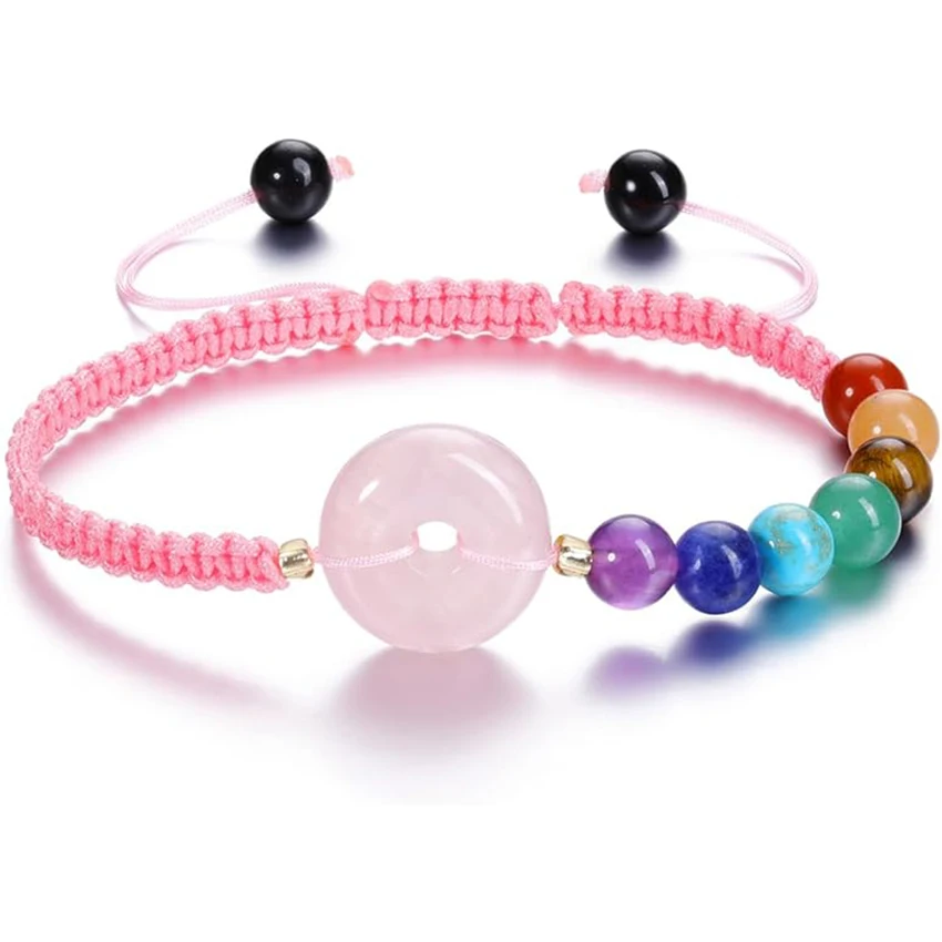 XSM 7 Chakra Stone Bracelet Healing Crystal Lucky Coin Natural Gems Braided Rope Bracelets for Women Men Christmas Gifts