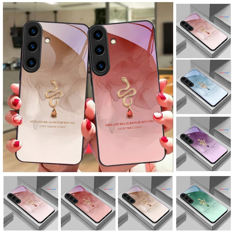 

Luck always accompanies For For Samsung Galaxy S25+ S24+ S26 Ultra S25 Edge S24 FE S23 S22 S21 S20 Plus Black Glass Phone Case