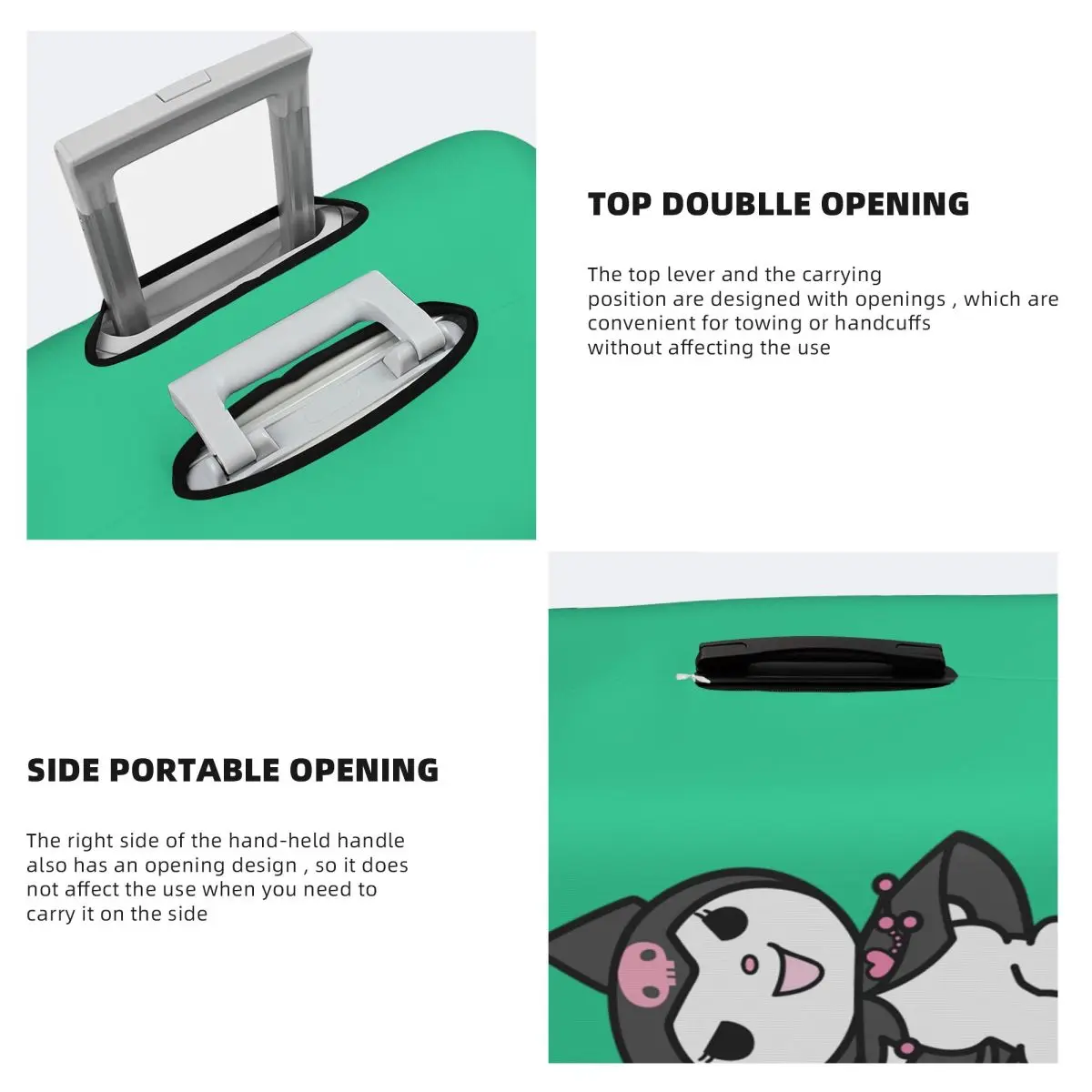 Capa de bagagem personalizada Kuromi Skull Capa protetora de mala engraçada adequada para 18-32 polegadas