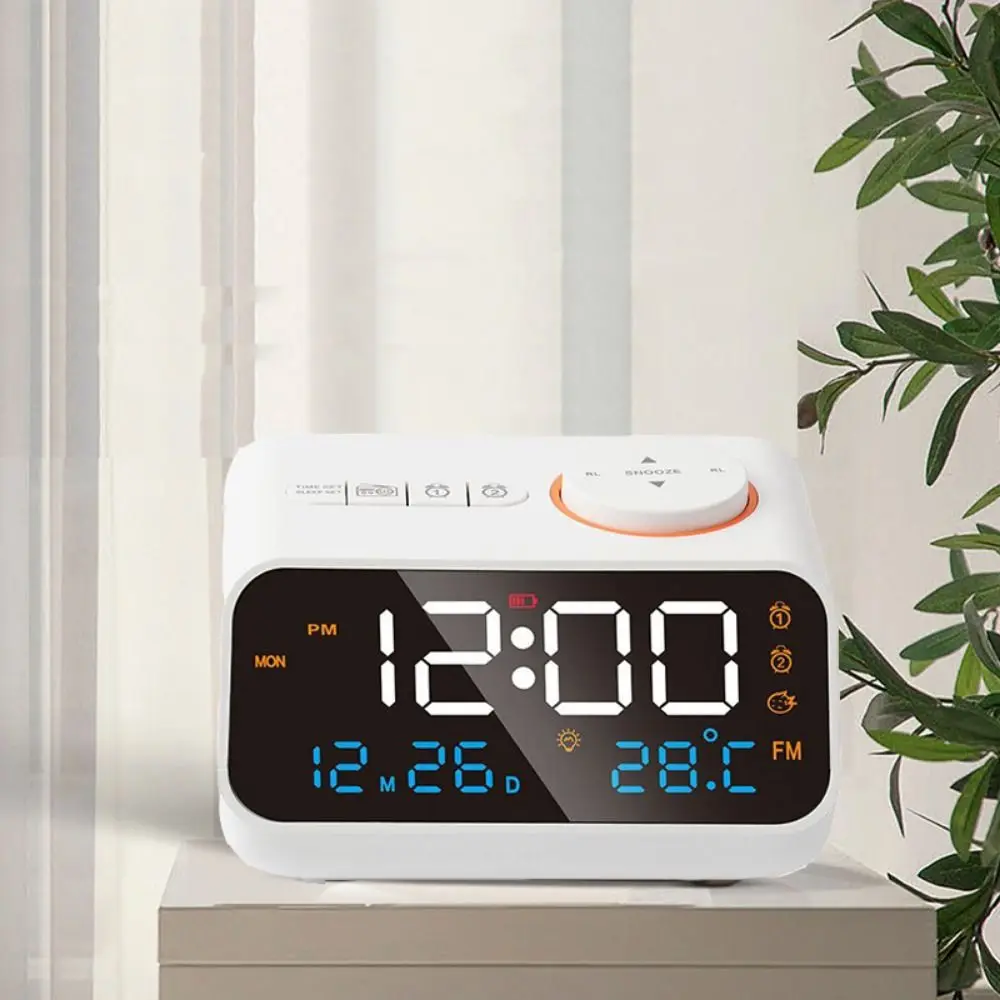 

Adjustable Volume FM Radio LED Alarm Clock USB Charging Thermometer Small Digital Clock Voice Control Connectable Earphones