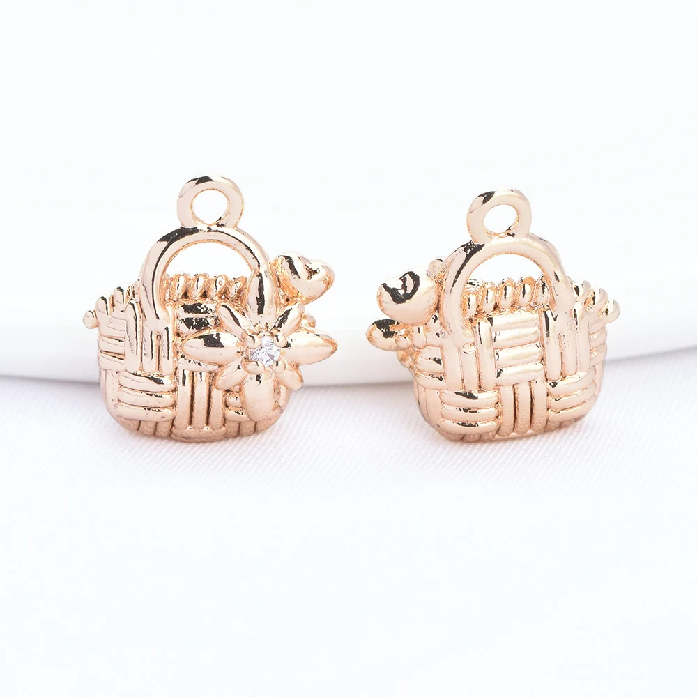 (9074)11x12MM 24K Gold Color Brass with Zircon Woven Bag Musical Note Shaped Pendants High Quality DIY Jewelry Making Findings