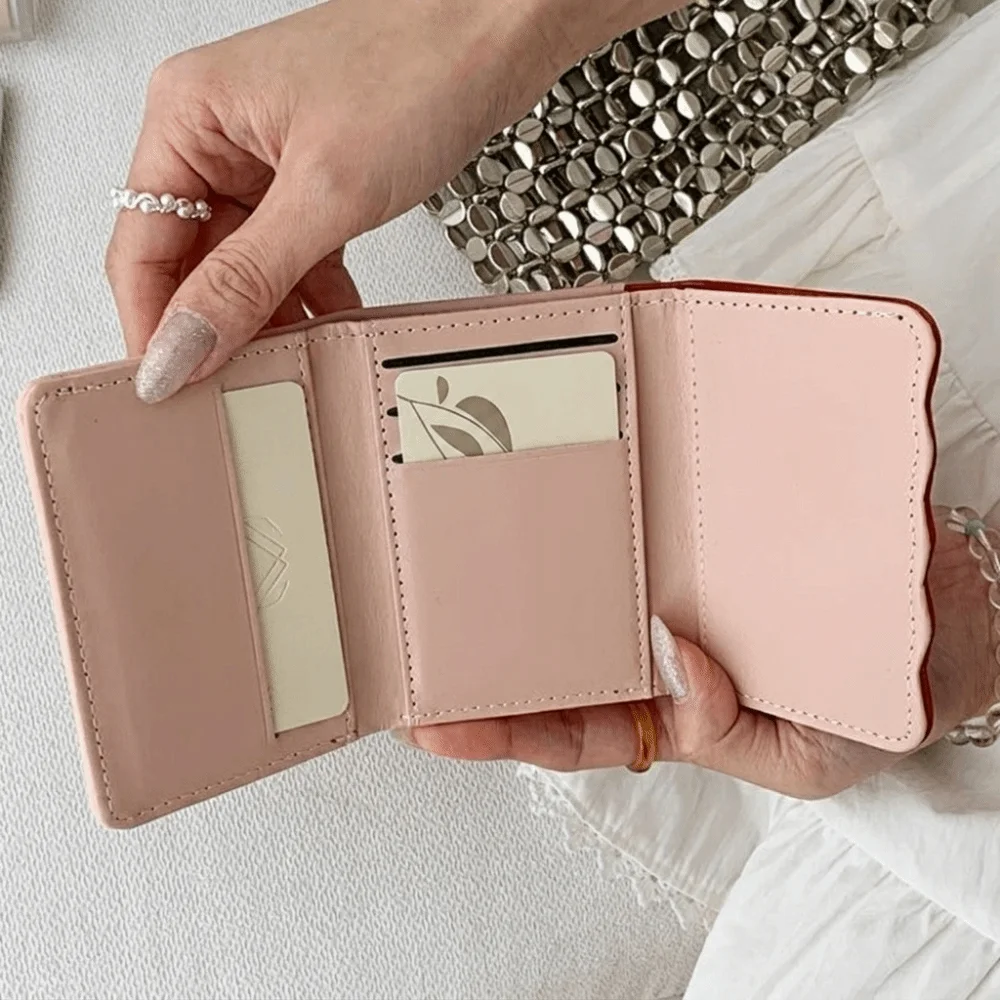 Portable Sweet Polka Dot Trifold Wallet Wave Edge Pu Leather Dachshund Card Holder Little Dog Flower Coin Purse Casual
