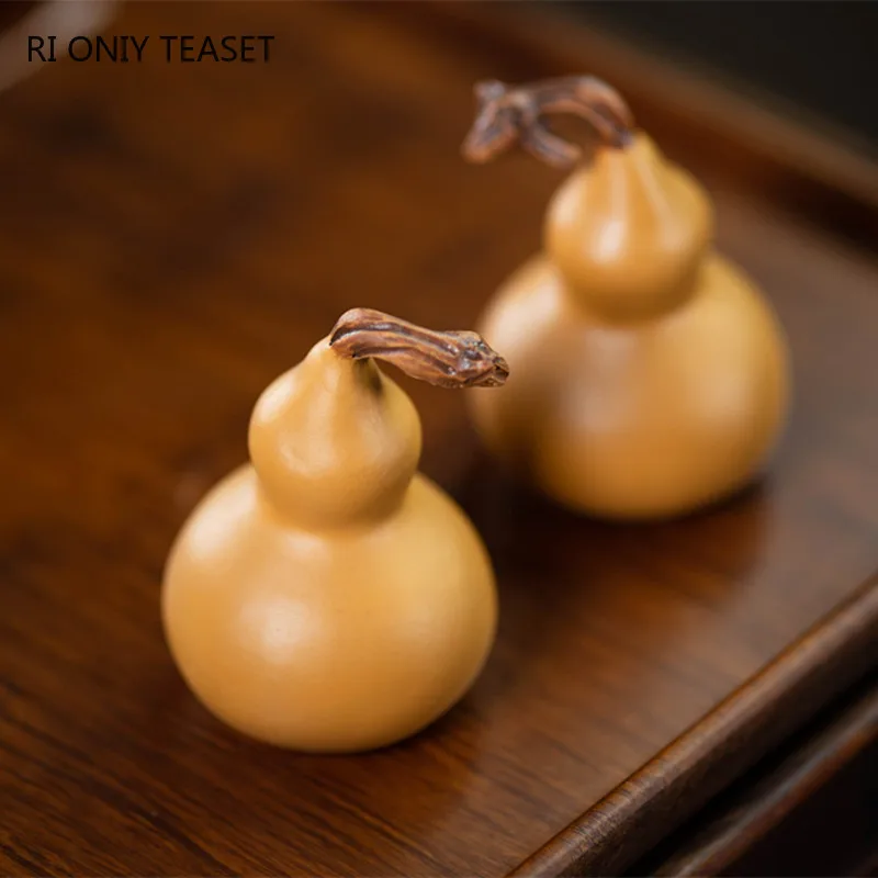 Chinese Yixing Purple Clay Tea Pet Creative Handmade Gourd Statue Ornaments Desktop Decors Tea Figurine Craft Tea Set Decoration