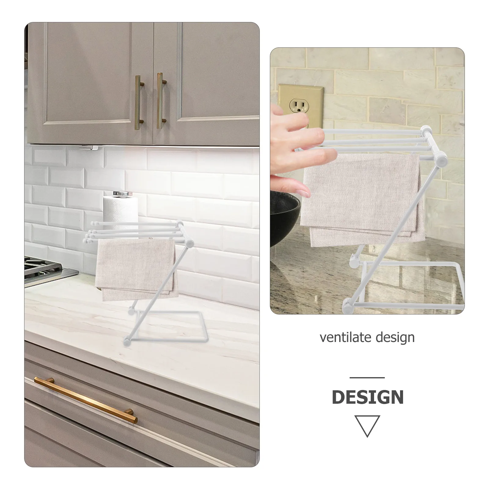 

Foldable Kitchen Cloth Towel Rack 4 Rods Plastic Countertop Storage Dry Quickly Ventilated Design Saves Space