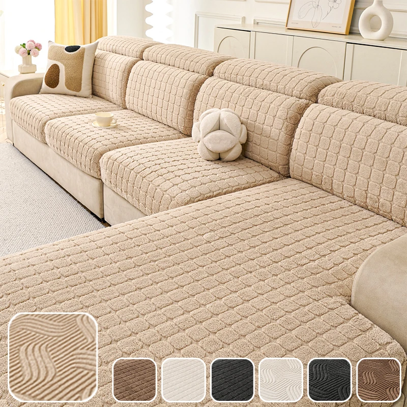 

Winter Plush Sofa Cushion Cover Non Slip Dust Proof Removable Stretch Slipcover 1/2/3/4 Seaters for Livingroom Furniture Decor