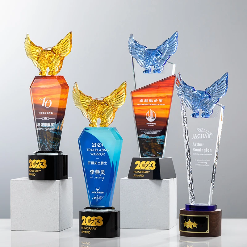 Lvshen Eagle Crystal Corporate Award  Personalized Flying Eagle Gift Custom Engraved Award  Soaring Eagle Scout Crystal Trophy