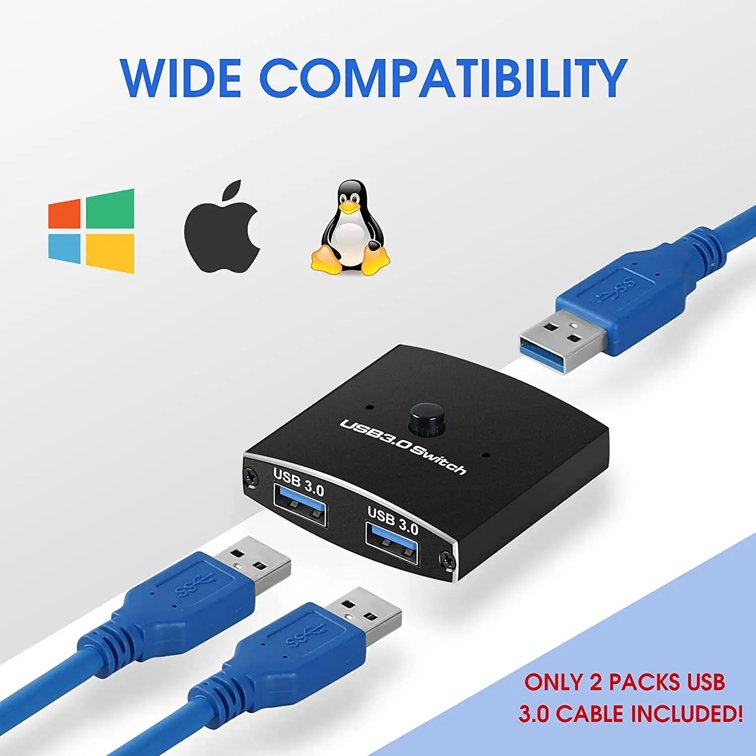 USB 3.0 Switch Selector KVM Switch 5Gbps 2 in 1 Out USB Switch USB 3.0 Two-Way Sharer for Printer Keyboard Mouse Sharing