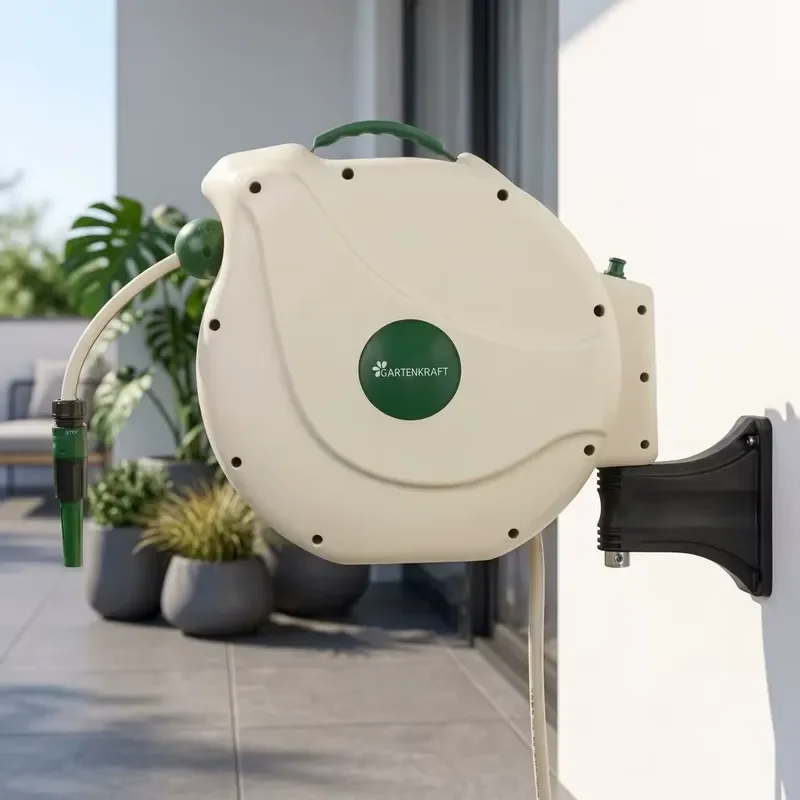 GARTENKRAFT 1/2'' PVC/PP Plastic Automatic Rewind 20m Retractable Wall Mounted Outdoor Garden Hose Reel