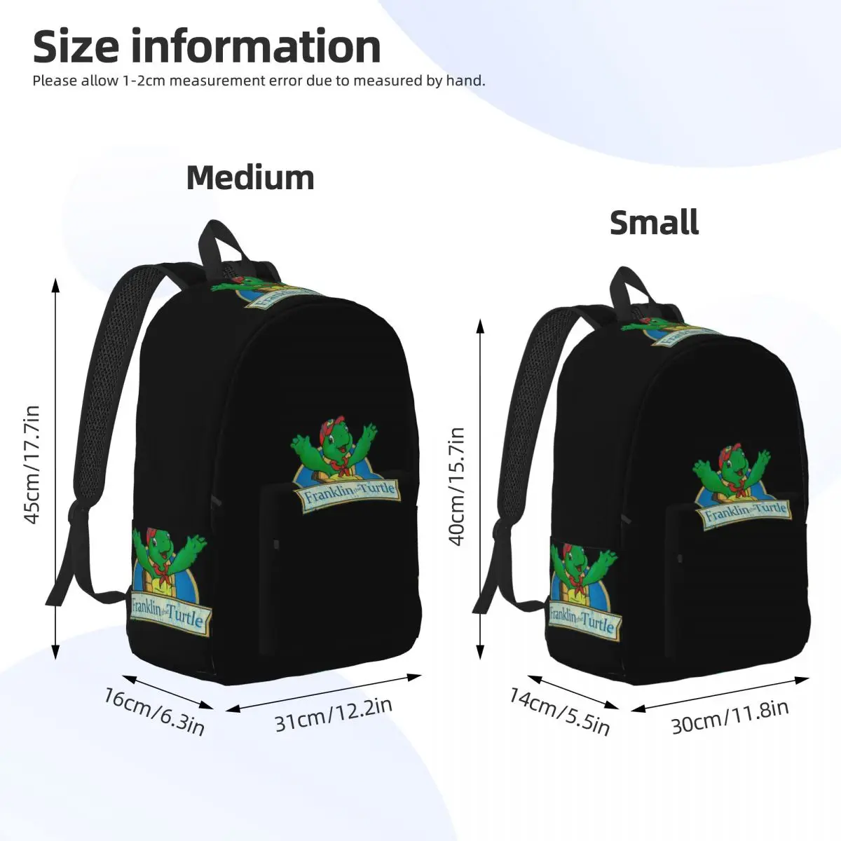 Vintage Franklin The Turtle Backpack Daypack Large Capacity Children BookBag School Bag Shoulder Bags for Boys Girls