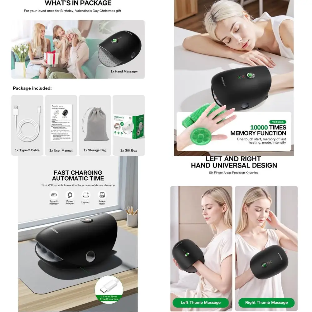 

Cordless Heat and Compression Hand Massager for Arthritis, Carpal Tunnel Relief, and Knuckle Stretching - Ideal Gift for Men and