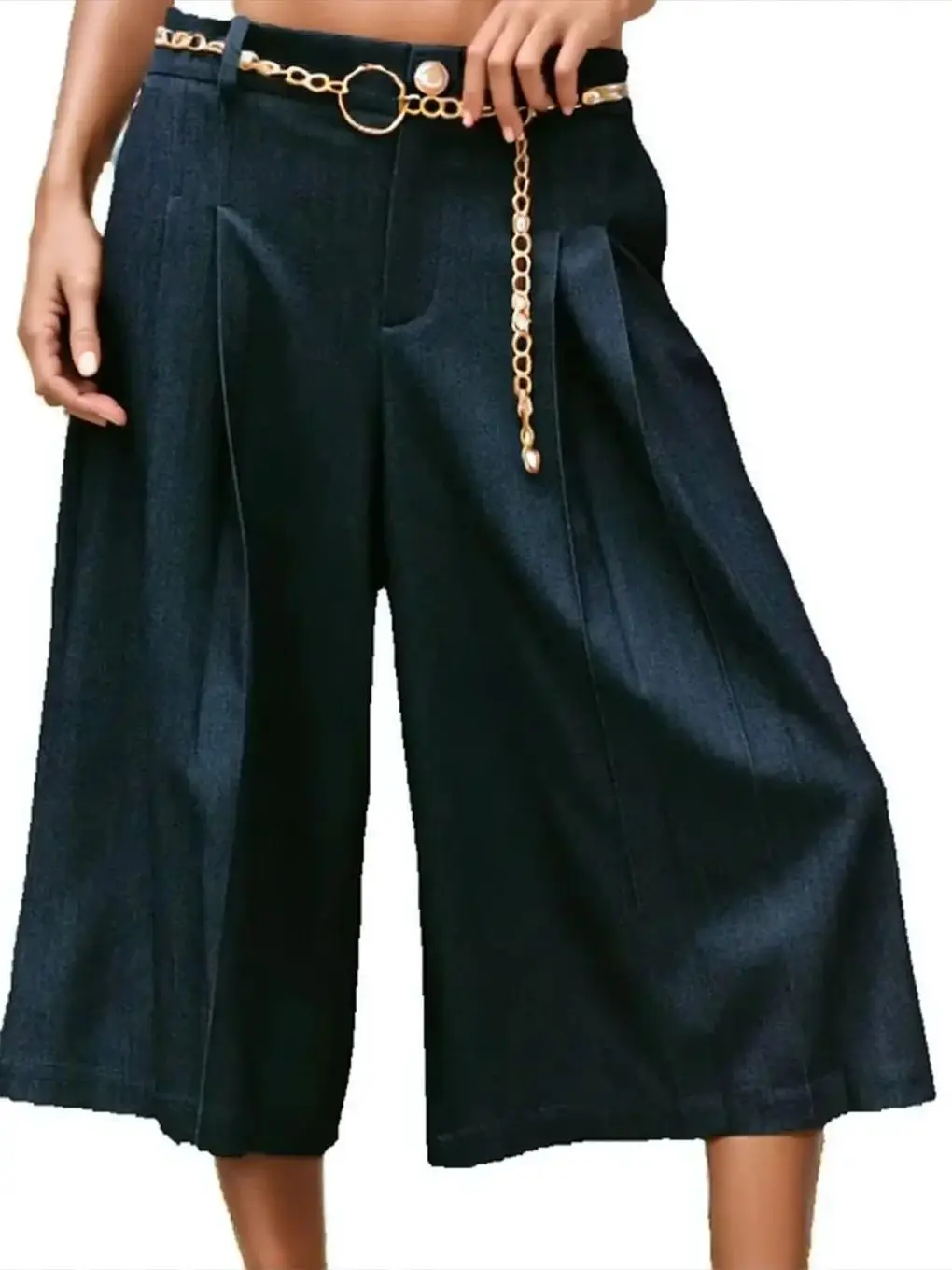 

Летние модные женские винтажные брюки с высокой талией и поясом, элегантные укороченные широкие брюки до колена с цепочкой, коллекция 2026 года