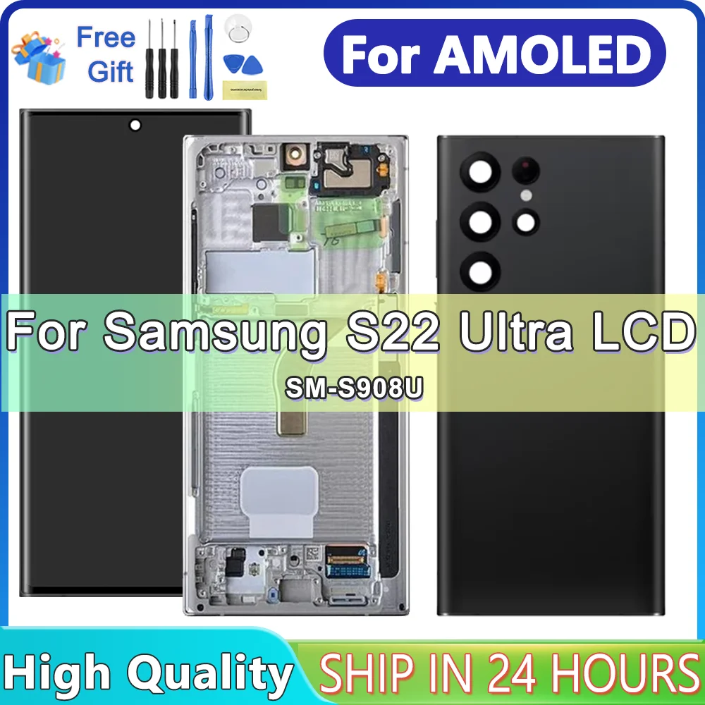 Amoled S22 Ultra Screen Assembly for Samsung Galaxy S22 Ultra 5G S908B SM-S908B/DS Lcd Display Digital Touch Screen Replacement