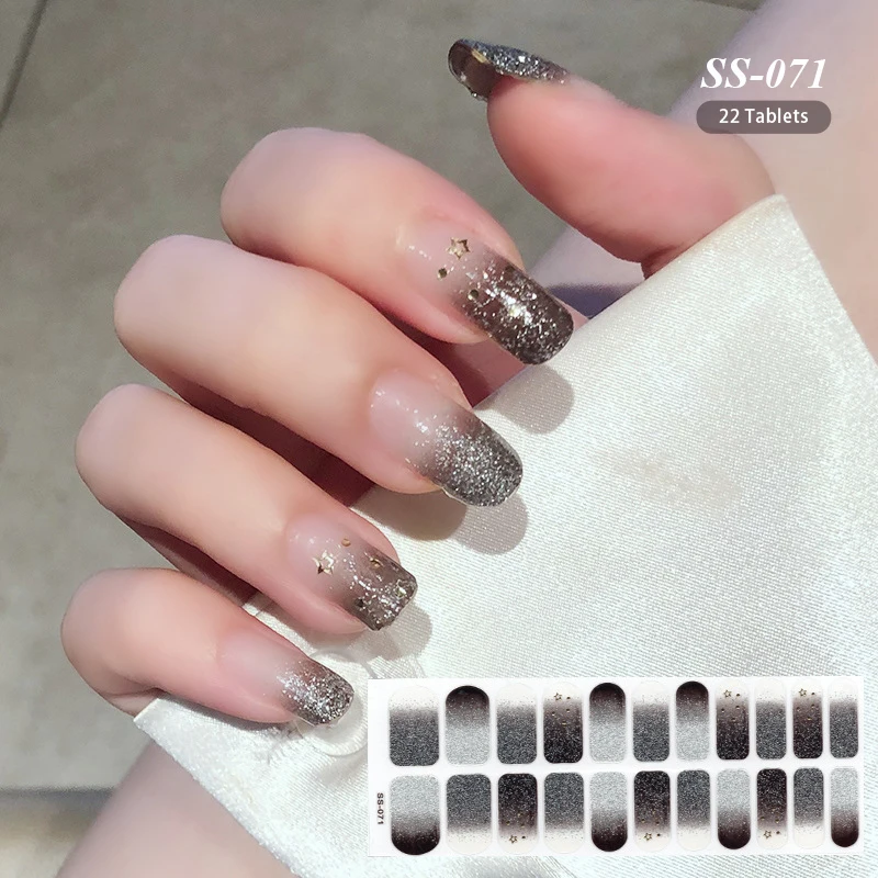 22 Tipps/Blatt Glitter Nagel aufkleber volle Abdeckung drücken auf Aufkleber für Nail Art selbst klebende Aufkleber wasserdichte Nagel aufkleber