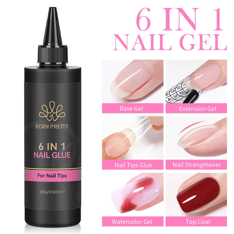 BORN PRETTY 250g Super Top Coat Base Gel Soak off UV LED Drying Long Lasting Semi Permanent Jelly Nude Pink Gel Nail Polish