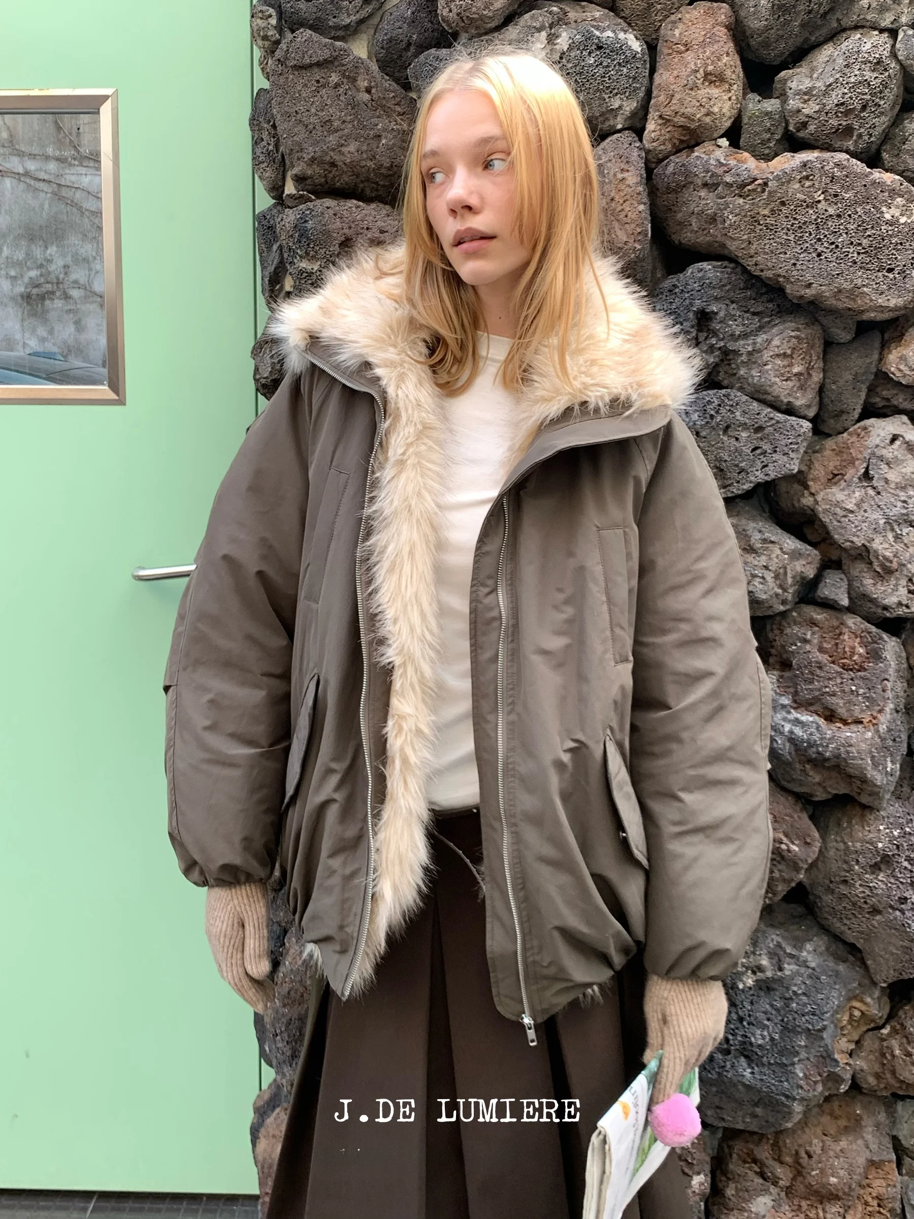 

Thiened Faux Fur Collar down Jaet Women's Coat JDE Barn Wind Environmental Protection Warmth Outerwear Zipper Sle Long ...