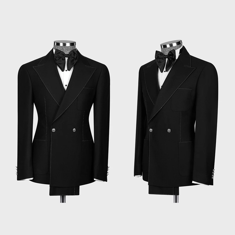 

Classic Beaded Men Long Coat Peaked Lapel Double Breasted Tuxedos Blazer For Wedding Slim Fit Clothing Only Jacket Customized