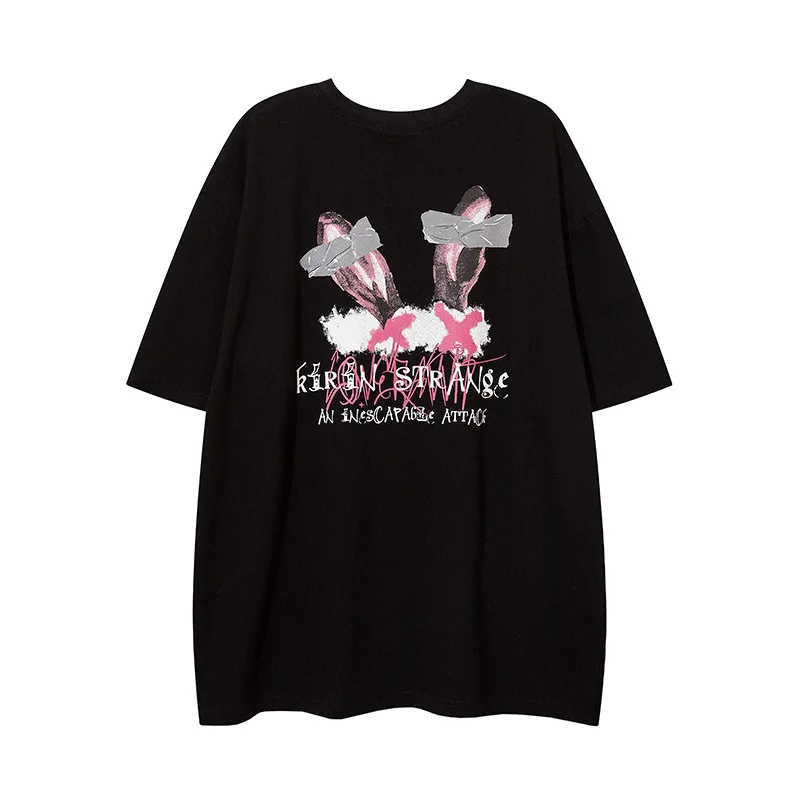 Gothic Girls Graphic T Shirt Men Vintage Distressed Print Oversized Short Sleeve Tees Punk Streetwear Unisex Casual Tops