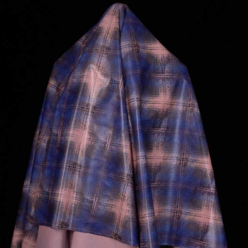 Thin Blue Pink Gradient Nostalgic British Style Plaid Fabric Windbreaker Down Skirt Wide and Stylish Creative Designer Fabric