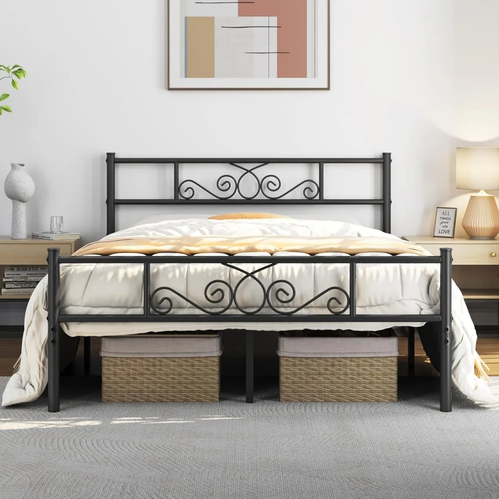 

Queen Bed Frames Metal Platform Bed with Headboard&Footboard for Bedrooms/No Box Spring Needed/Easy Assembly/Underbed