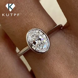 Certified 2CT Oval Cut Moissanite Solitaire Diamond Engagement Rings Bezel Set 925 Sterling Silver Wedding Rings for Women