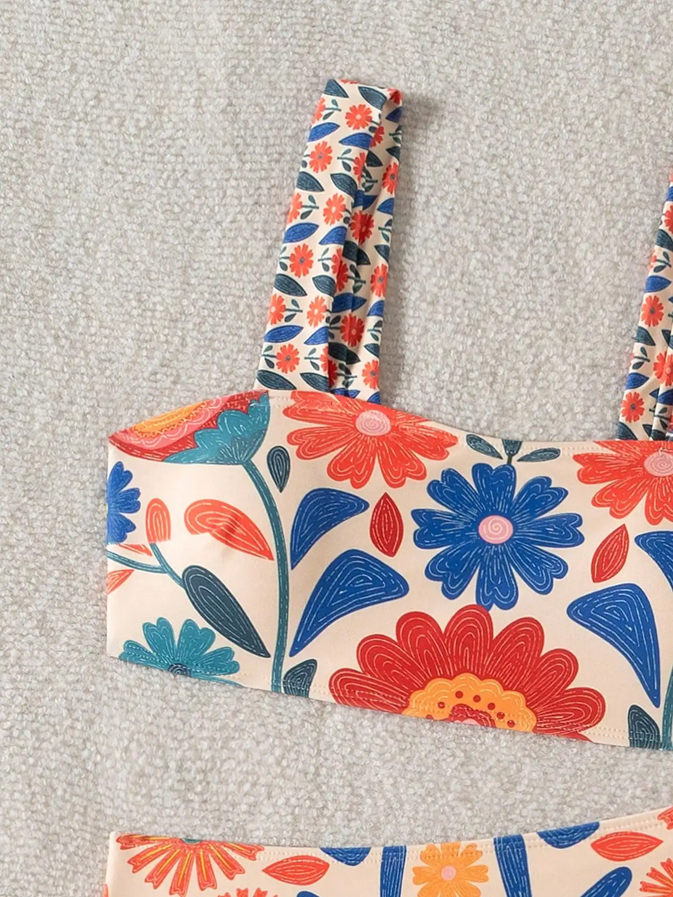 

Женский комплект бикини с цветочным принтом и высокой талией, пляжный купальник с толстыми бретелями