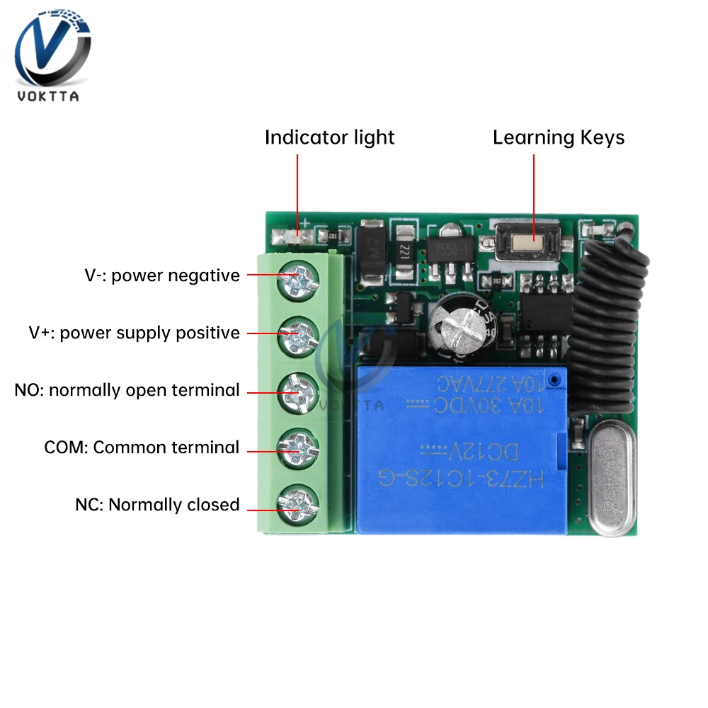 433MHz Wireless RF Remote Control Switch Relay Self-locking Receiver Module DC12V 2-Way Remote Controller Receiver Transmitter