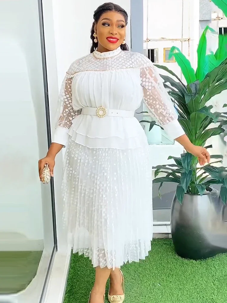 2025 Summer Dresses for Women Dubai African Wedding Party Prom Evening Gown Dashiki Pleated Maxi Robe Office Ladies Clothing