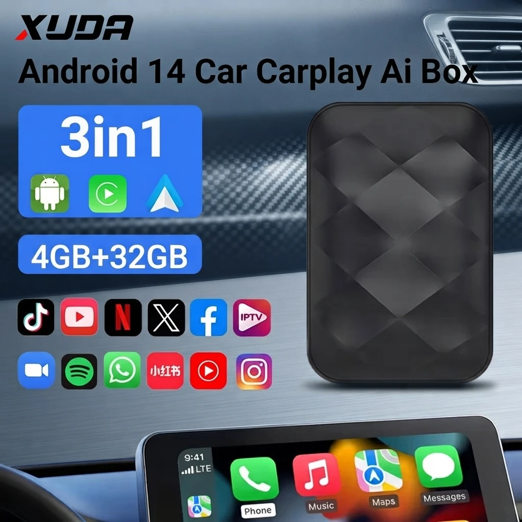 NEW Android 14 CarPlay AI Box Wireless CarPlay Android Auto Adapter 3-in-1 System, available in 2+16GB/4+32GB options