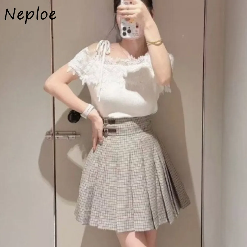 

Neploe Pleated Fresh Sweet Preppy Style Skirt New Moda All-match High Waist Faldas Japan A-line All-match Slim Mujer Faldas