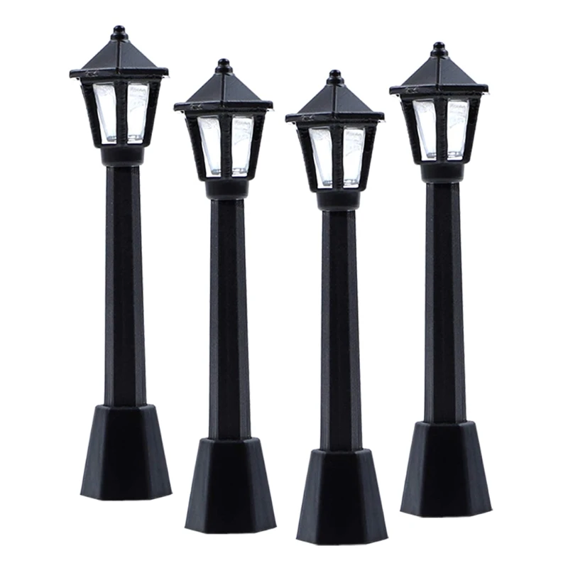 367A 4pcs Street Post Lights Model Railway Train Lamp Post Lights Miniature Village Pathway Lantern Post for DIY Dollhouse