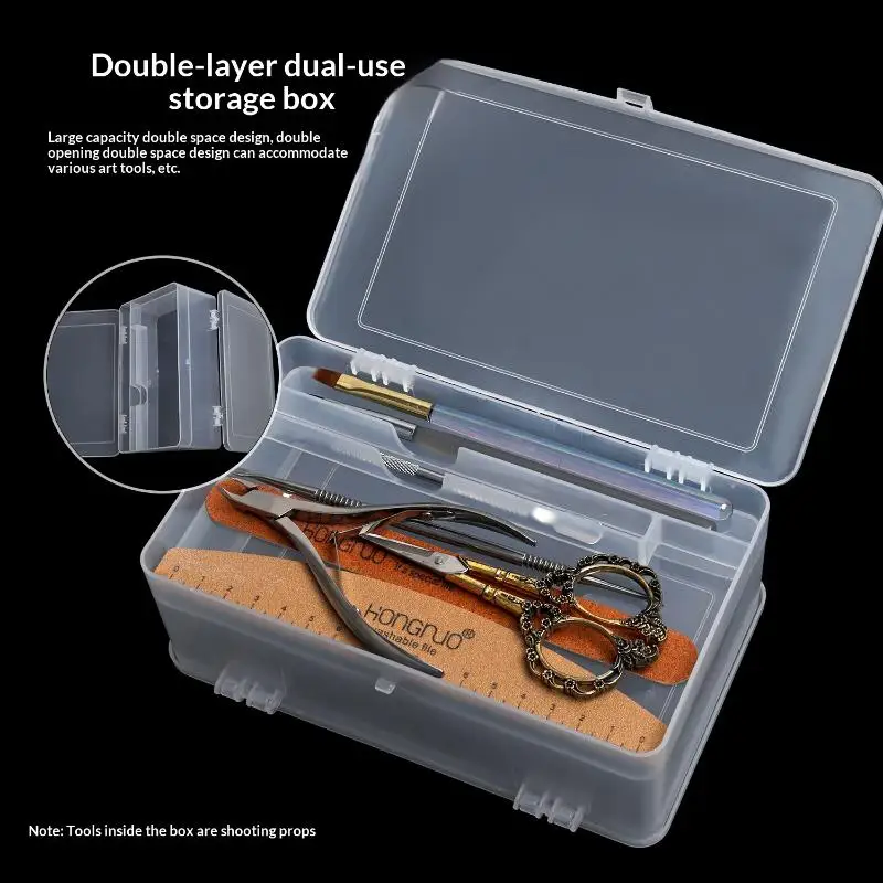 Transparent Double Layer Plastic Storage Box With Large Capacity Dual Opening Design Perfect For Storing Nail Art Tools Craft