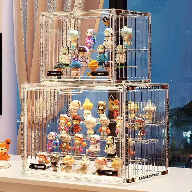 Acrylic Display Rack Stair Step Transparent Dustproof Labubu Figurine Model Display Box Display Cabinet