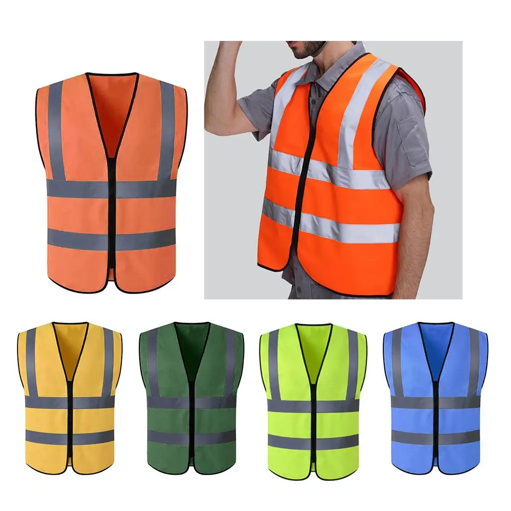 High Visibility Zipper Front Vest With Reflective Strips, Premium, 5 Colors Optional