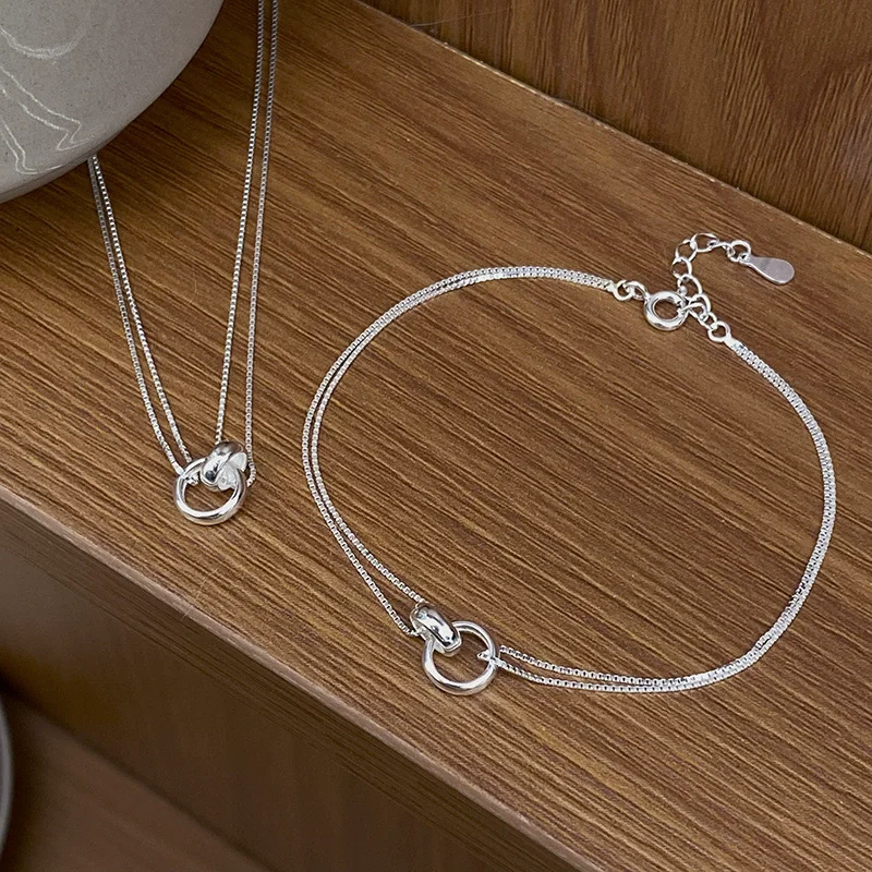 

S925 sterling silver women's necklace with circular stitching, popular European and American fashion jewelry, party accessories