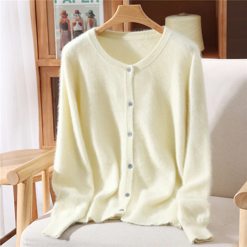 

Осенне-зимний новый норковый кашемировый вязаный кардиган с круглым вырезом, женский шерстяной свободный свитер больших размеров